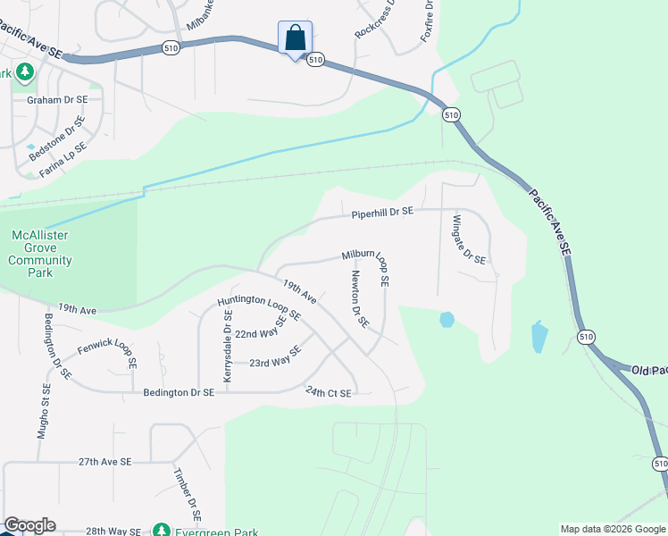 map of restaurants, bars, coffee shops, grocery stores, and more near 9211 Milburn Loop Southeast in Olympia