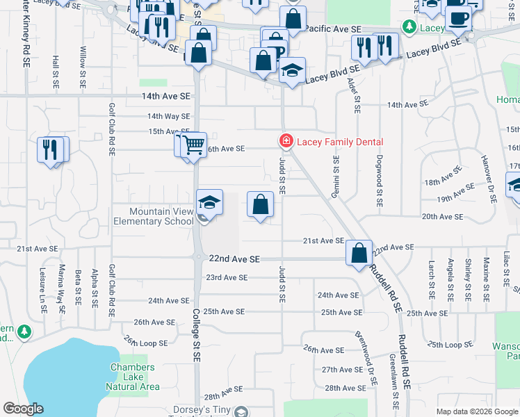 map of restaurants, bars, coffee shops, grocery stores, and more near 4803 19th Avenue Southeast in Olympia