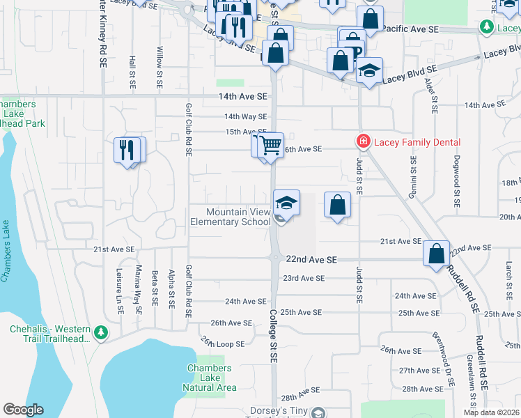 map of restaurants, bars, coffee shops, grocery stores, and more near 4531 19th Avenue Southeast in Olympia
