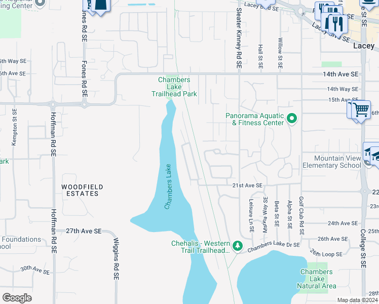 map of restaurants, bars, coffee shops, grocery stores, and more near 3928 21st Avenue Southeast in Lacey