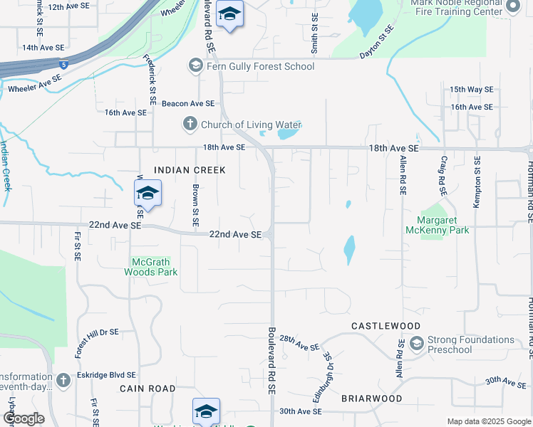 map of restaurants, bars, coffee shops, grocery stores, and more near 2602 Karen Frazier Road Southeast in Olympia