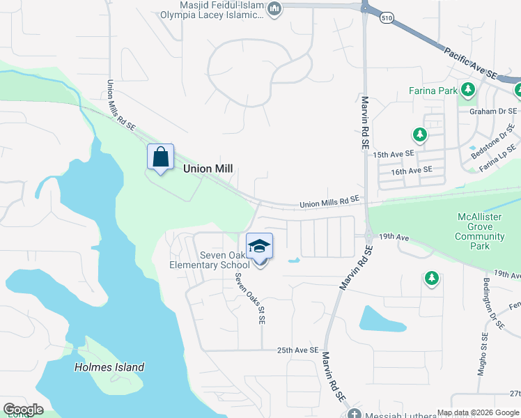map of restaurants, bars, coffee shops, grocery stores, and more near 8004 18th Lane Southeast in Olympia
