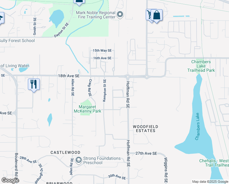map of restaurants, bars, coffee shops, grocery stores, and more near 3603 Nissing Way Southeast in Olympia