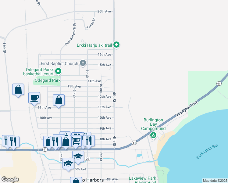 map of restaurants, bars, coffee shops, grocery stores, and more near 402 13th Avenue in Two Harbors