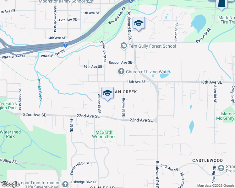 map of restaurants, bars, coffee shops, grocery stores, and more near 1830 Sawyer Street Southeast in Olympia
