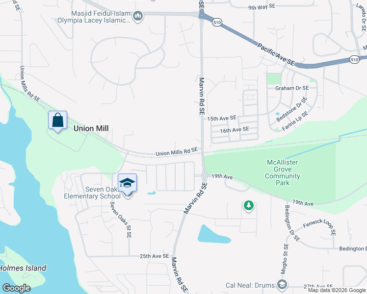 map of restaurants, bars, coffee shops, grocery stores, and more near 8228 18th Lane Southeast in Lacey