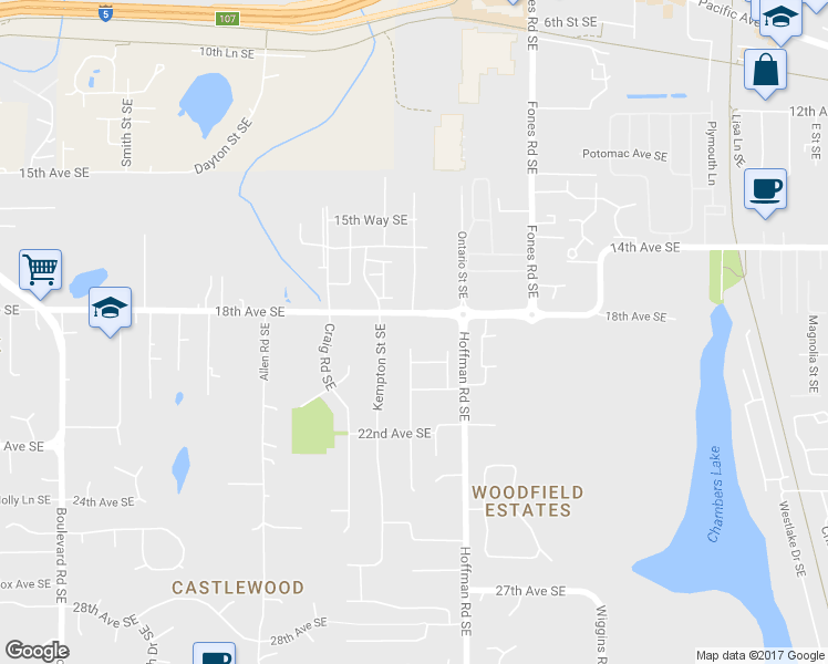 map of restaurants, bars, coffee shops, grocery stores, and more near 3315 18th Avenue Southeast in Olympia
