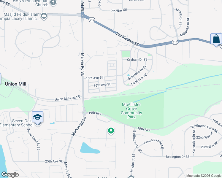 map of restaurants, bars, coffee shops, grocery stores, and more near 8411 16th Avenue Southeast in Olympia