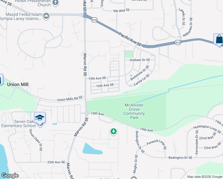 map of restaurants, bars, coffee shops, grocery stores, and more near 8411 16th Avenue Southeast in Olympia