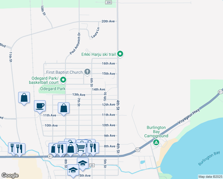 map of restaurants, bars, coffee shops, grocery stores, and more near 402 13th Avenue in Two Harbors