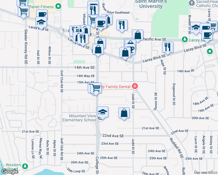 map of restaurants, bars, coffee shops, grocery stores, and more near 4704 16th Avenue Southeast in Olympia