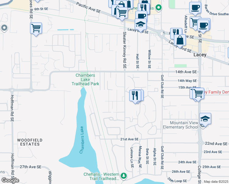 map of restaurants, bars, coffee shops, grocery stores, and more near 1501 Brunswick Street Southeast in Lacey