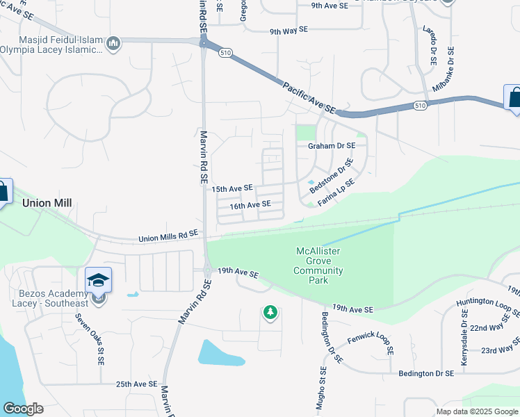map of restaurants, bars, coffee shops, grocery stores, and more near 8411 16th Avenue Southeast in Olympia