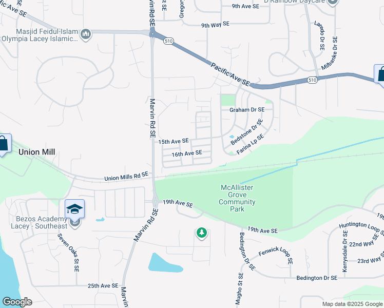 map of restaurants, bars, coffee shops, grocery stores, and more near 8411 16th Avenue Southeast in Olympia