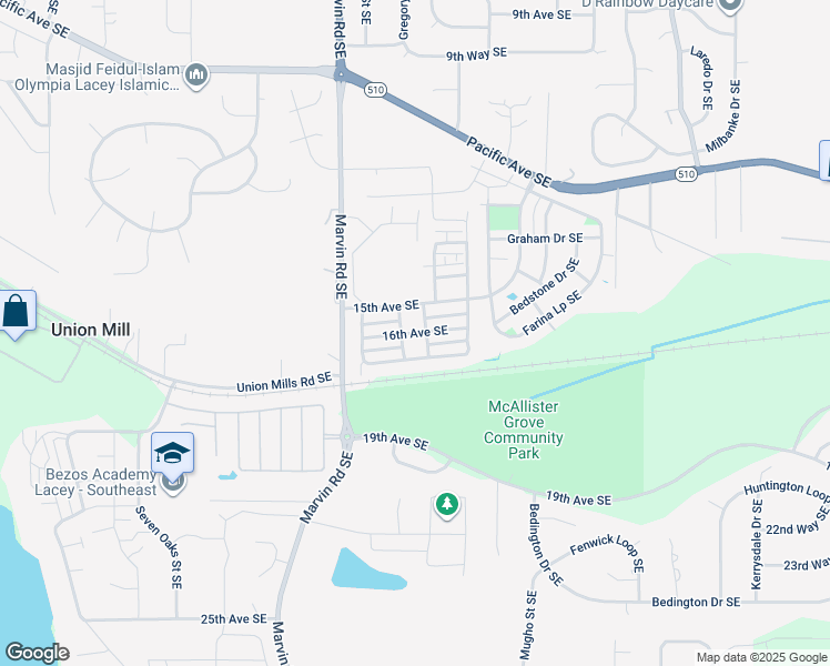 map of restaurants, bars, coffee shops, grocery stores, and more near 16th Avenue Southeast in Olympia