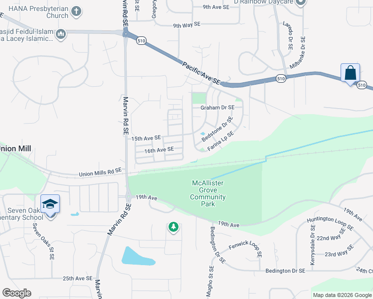 map of restaurants, bars, coffee shops, grocery stores, and more near 8509 Sweetbrier Loop Southeast in Olympia