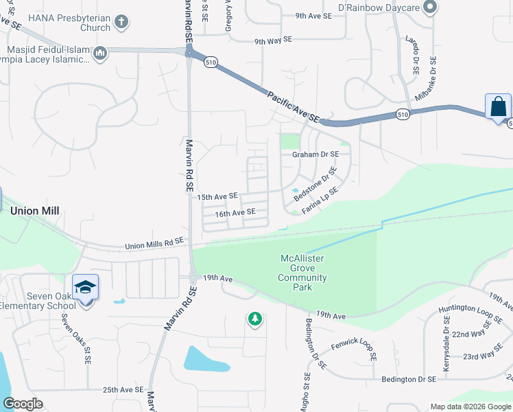 map of restaurants, bars, coffee shops, grocery stores, and more near 8509 Sweetbrier Loop Southeast in Olympia