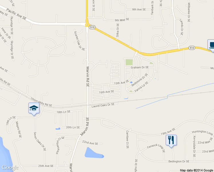 map of restaurants, bars, coffee shops, grocery stores, and more near 1501 Greenway Lane Southeast in Olympia
