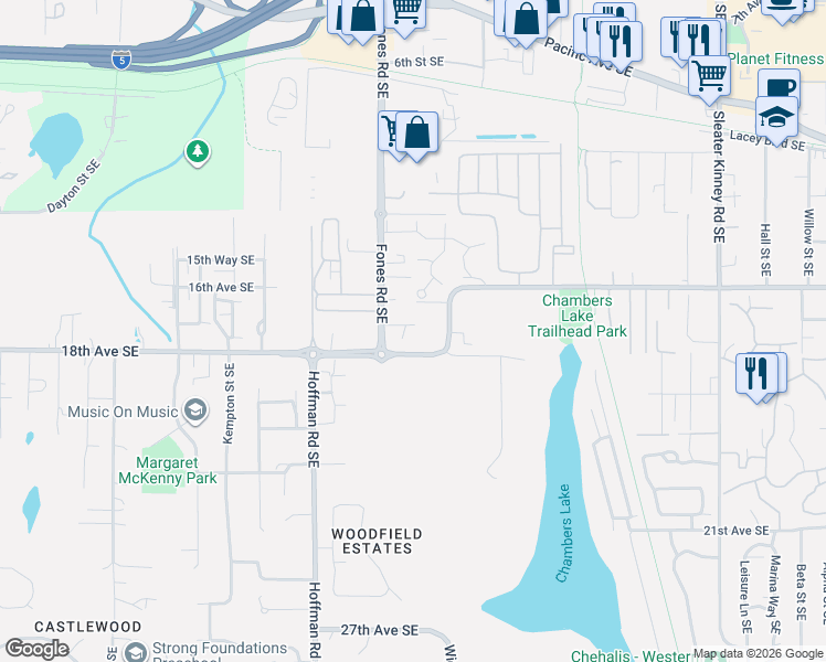 map of restaurants, bars, coffee shops, grocery stores, and more near 3532 18th Avenue Southeast in Olympia