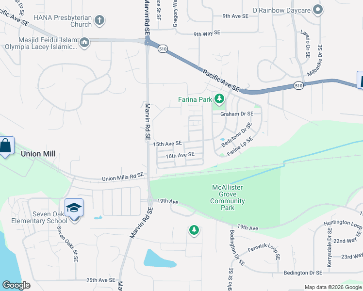 map of restaurants, bars, coffee shops, grocery stores, and more near 8411 16th Avenue Southeast in Olympia