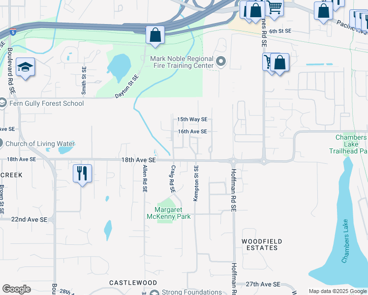 map of restaurants, bars, coffee shops, grocery stores, and more near 1608 Craig Road Southeast in Olympia