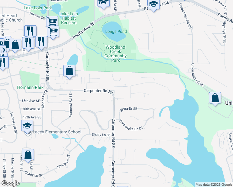 map of restaurants, bars, coffee shops, grocery stores, and more near 6803 14th Avenue Southeast in Lacey