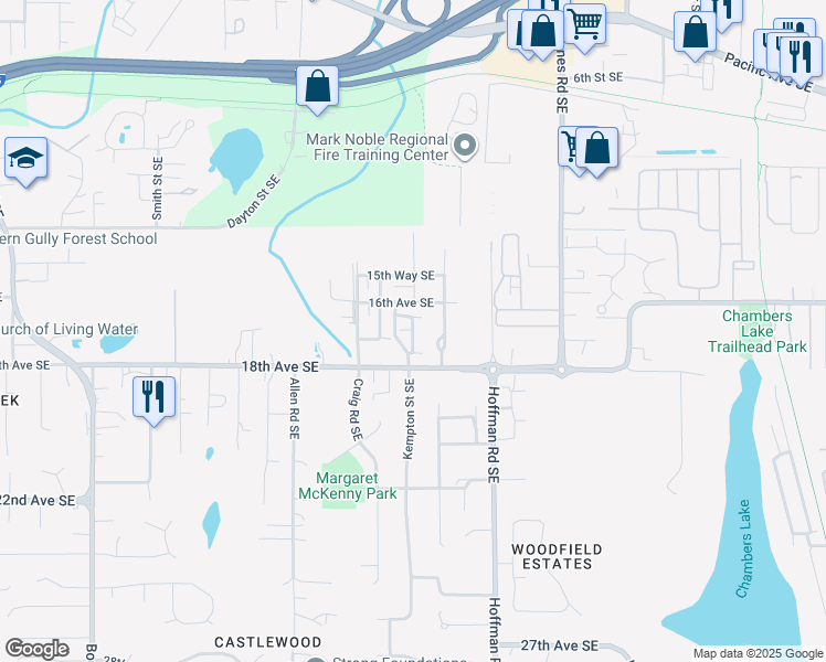 map of restaurants, bars, coffee shops, grocery stores, and more near 1620 Kempton Street Southeast in Olympia