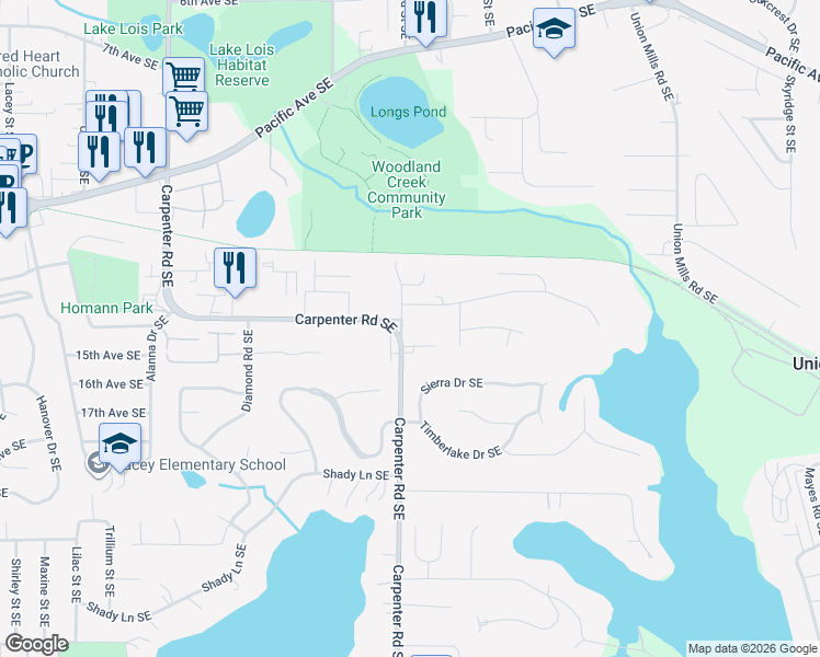 map of restaurants, bars, coffee shops, grocery stores, and more near 6803 14th Avenue Southeast in Lacey