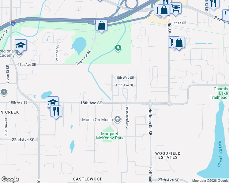 map of restaurants, bars, coffee shops, grocery stores, and more near 1608 Craig Road Southeast in Olympia