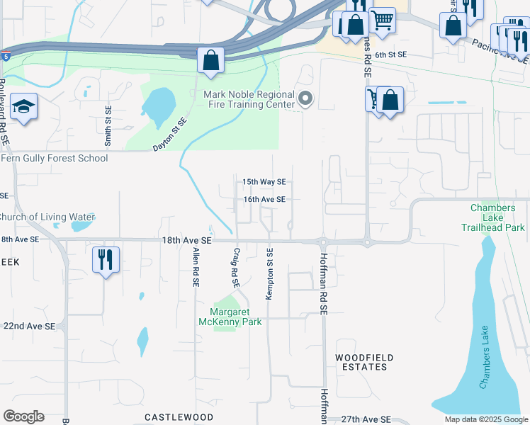map of restaurants, bars, coffee shops, grocery stores, and more near 1620 Kempton Street Southeast in Olympia