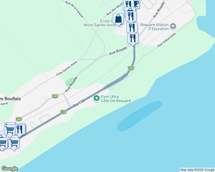 map of restaurants, bars, coffee shops, grocery stores, and more near 10909 Boulevard Sainte-Anne in Sainte-Anne-de-Beaupré
