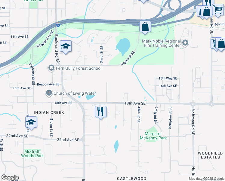 map of restaurants, bars, coffee shops, grocery stores, and more near 2832 18th Avenue Southeast in Olympia
