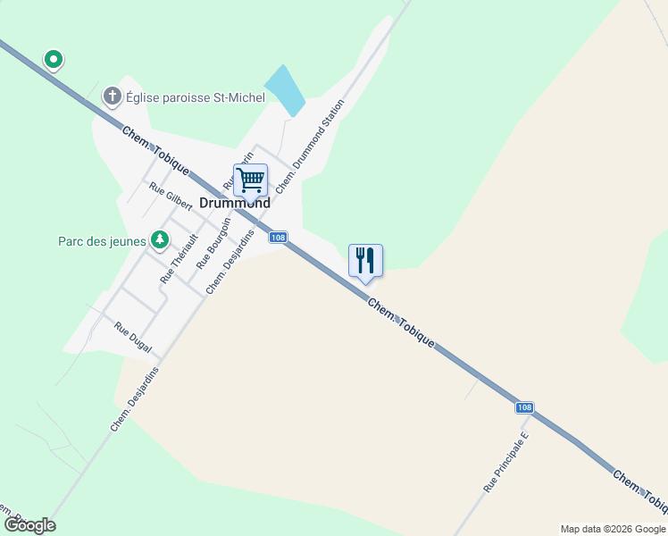 map of restaurants, bars, coffee shops, grocery stores, and more near 1449 Chemin Tobique in Drummond