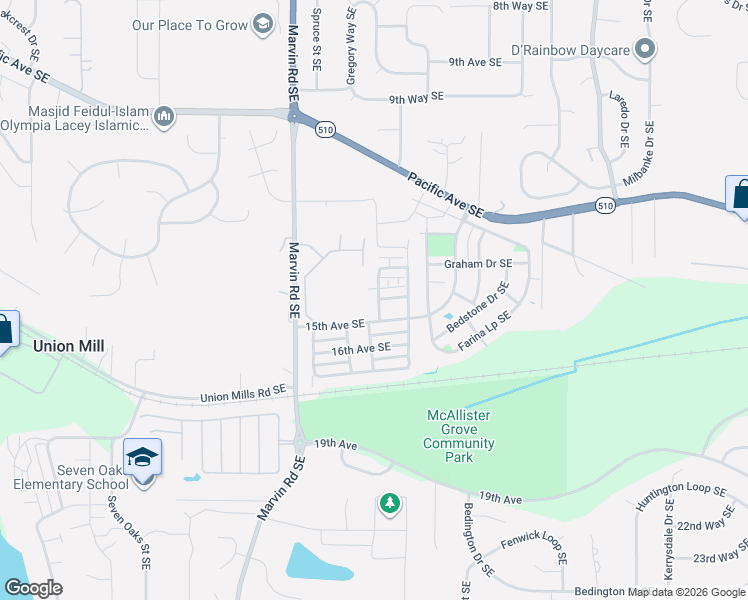 map of restaurants, bars, coffee shops, grocery stores, and more near 8400 13th Avenue Southeast in Olympia