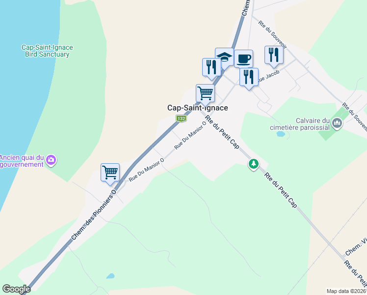 map of restaurants, bars, coffee shops, grocery stores, and more near 64 Rue du Manoir Ouest in Cap-Saint-Ignace