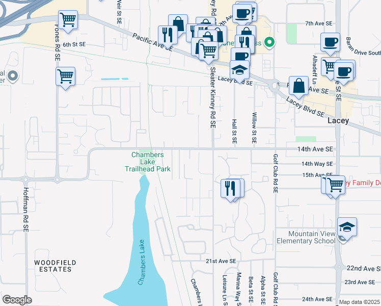 map of restaurants, bars, coffee shops, grocery stores, and more near 4025 14th Avenue Southeast in Lacey