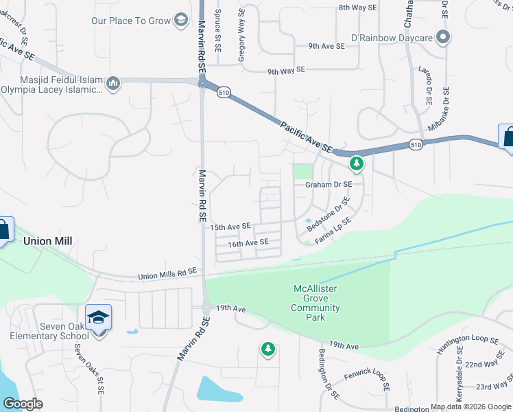 map of restaurants, bars, coffee shops, grocery stores, and more near 8400 13th Avenue Southeast in Olympia