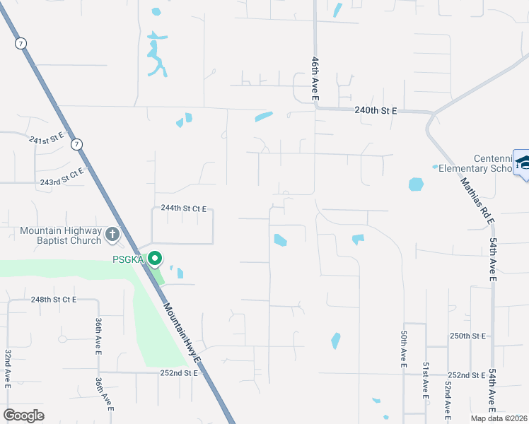 map of restaurants, bars, coffee shops, grocery stores, and more near 4325 245th Street East in Spanaway