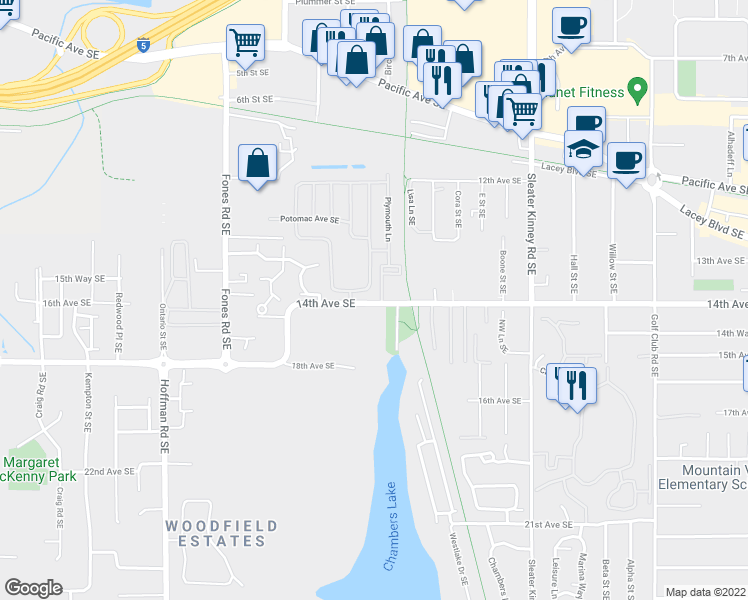 map of restaurants, bars, coffee shops, grocery stores, and more near in Olympia
