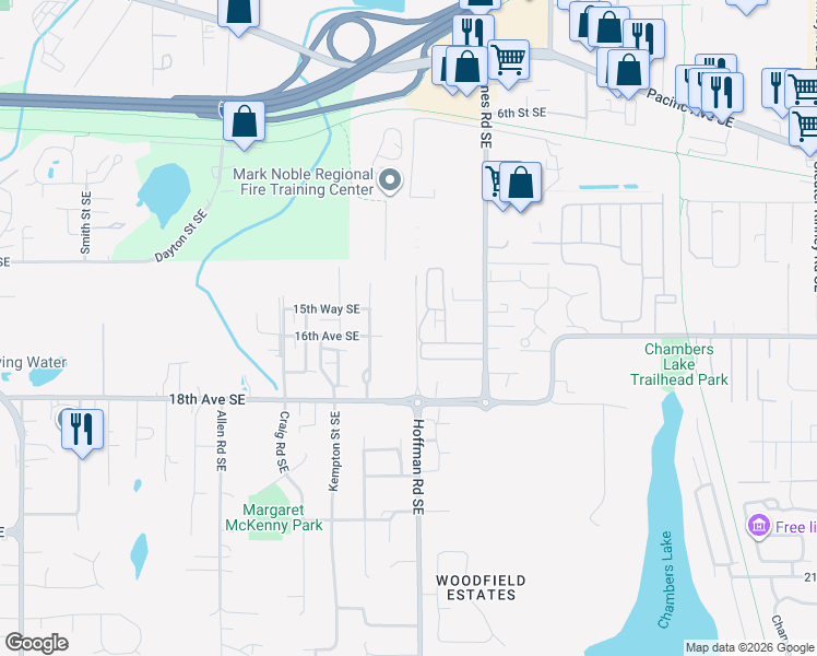 map of restaurants, bars, coffee shops, grocery stores, and more near 1567 Ontario Street Southeast in Olympia