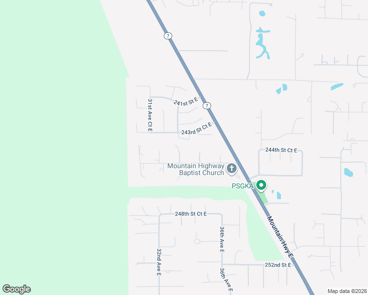 map of restaurants, bars, coffee shops, grocery stores, and more near 24403 33rd Avenue Court East in Spanaway