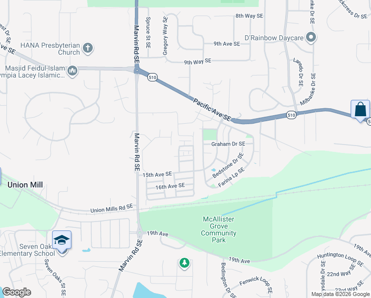 map of restaurants, bars, coffee shops, grocery stores, and more near 8529 Sweetbrier Loop Southeast in Olympia