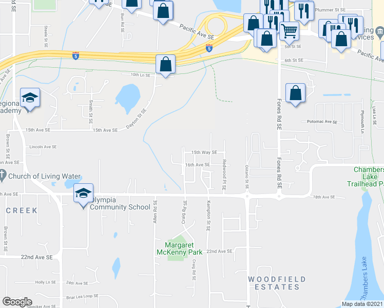 map of restaurants, bars, coffee shops, grocery stores, and more near 3208 15th Avenue Southeast in Olympia