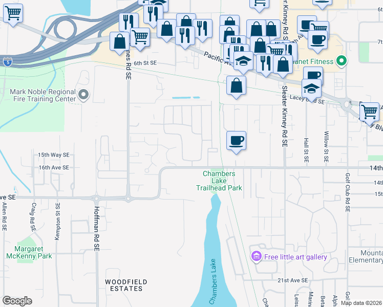 map of restaurants, bars, coffee shops, grocery stores, and more near 3700 14th Avenue Southeast in Olympia