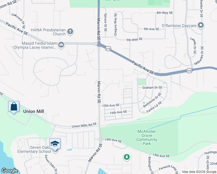 map of restaurants, bars, coffee shops, grocery stores, and more near 8142 Sweetbrier Loop Southeast in Olympia