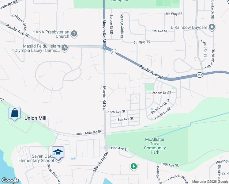 map of restaurants, bars, coffee shops, grocery stores, and more near 8142 Sweetbrier Loop Southeast in Olympia