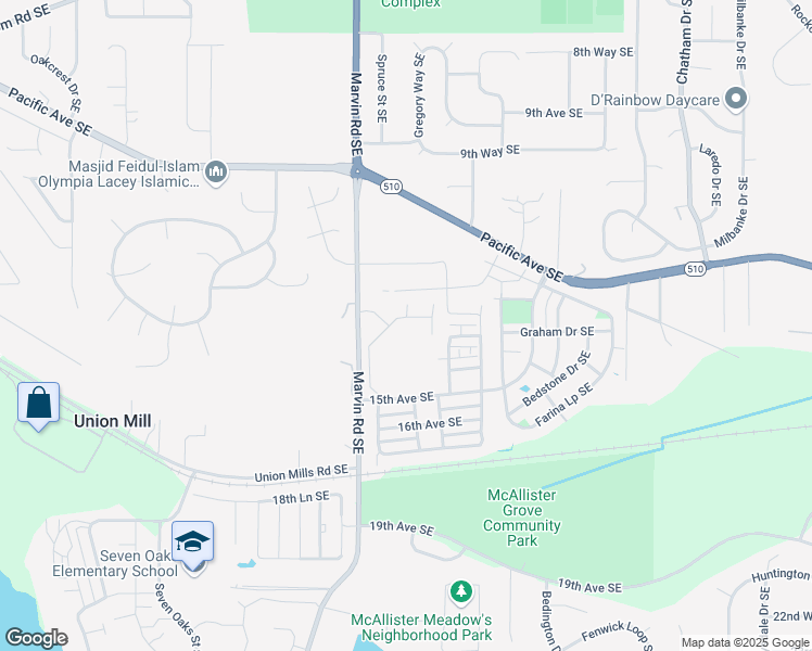 map of restaurants, bars, coffee shops, grocery stores, and more near 8142 Sweetbrier Loop Southeast in Olympia