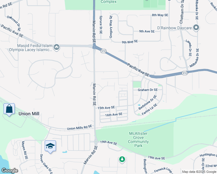map of restaurants, bars, coffee shops, grocery stores, and more near 8142 Sweetbrier Loop Southeast in Olympia