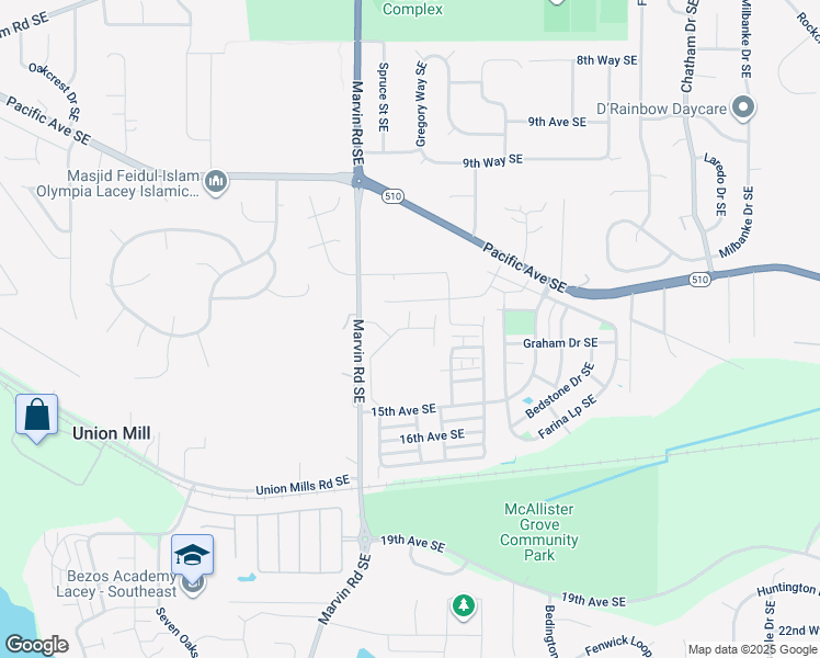 map of restaurants, bars, coffee shops, grocery stores, and more near 8142 Sweetbrier Loop Southeast in Olympia