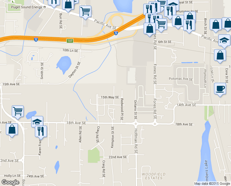 map of restaurants, bars, coffee shops, grocery stores, and more near 1517 Onyx Street Southeast in Olympia